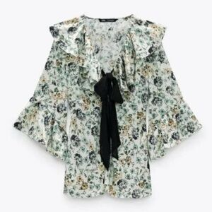 Zara satin necktie ruffled blouse